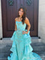 Gorgeous Blue Strapless Beaded Ruffled Tiered Prom Ball Gown, Evening Dress, PD3823009