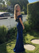 Elegant Navy Blue Velvet Tulle Off Shoulder Mermaid Prom Dress, Evening Dress, PD28231246