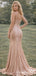 Elegant Blush Champagne Satin Pleated Mermaid Prom Dress – Sequins Evening Dress, PD382031