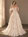 Elegant Off Shoulder A-line Lace Tiered  Boho Wedding Dress, WD32240