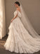 Elegant Off Shoulder A-line Lace Tiered  Boho Wedding Dress, WD32240