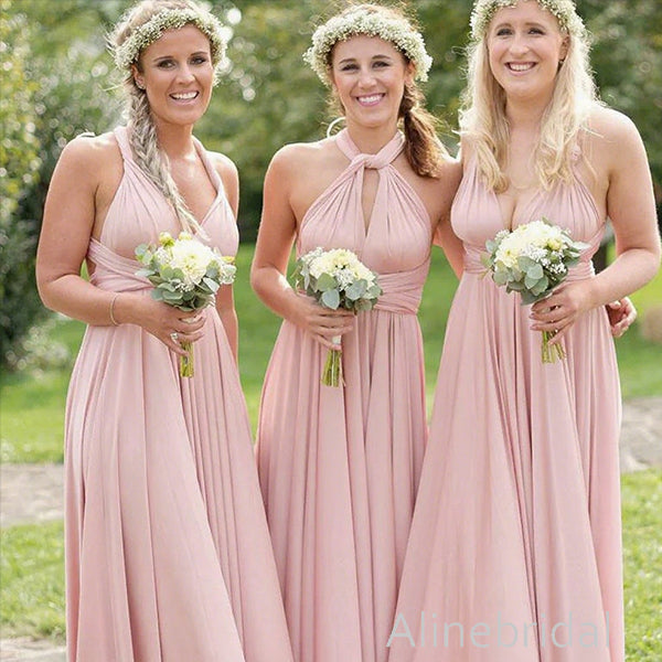 Elelgant Pink Convertible Chiffon Bridesmaid Dress, Prom Dress, PD382978
