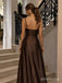 Minimalist Brown Spaghetti Strap A-line Long Prom Dress, Evening Dress, PD382158