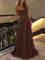 Elegant Brown Beaded Strapless Pleated A-line Chiffon Evening Dress, Prom Dress, PD28231306