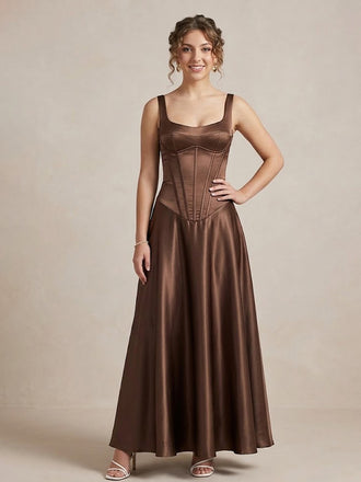 Elegant Brown Corset A-line Prom Dress, Evening Gown, PD2823095