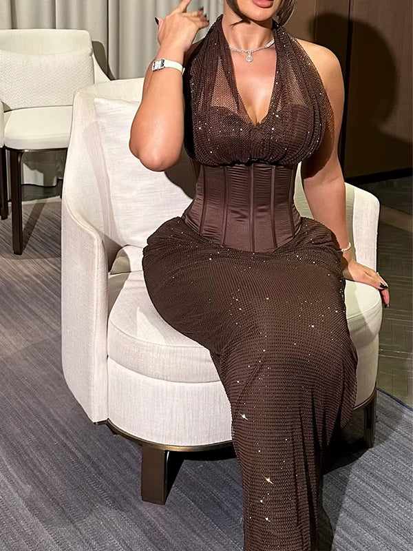Sexy Brown Halter V-neck Halter Mermaid Evening Dress, Prom Dress, PD28231228