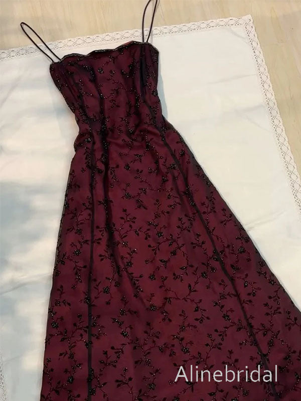Unique Burgundy Lace-Up Back A-line Tulle Prom Dress, Long Evening Dress, PD3822997