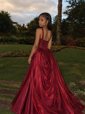 Vintage Inspired Burgundy Square Neck Corset A-line Prom Ball Gown, Evening Dress, PD28231278