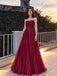 Elegant Burgundy Floral Sequin A-line Tulle Prom Dress, Evening Dress, PD28231291
