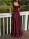 Vintage Burgundy Square Satin A-line Prom Dress with Cap Sleeves, Evening Dress, PD28231250