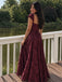 Vintage Burgundy Square Satin A-line Prom Dress with Cap Sleeves, Evening Dress, PD28231250