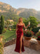 Elegant Burgundy Pleated Mermaid Prom Dress with Slit, Evening Gown, PD37666