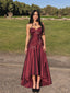 Vintage Burgundy Satin Floral Beaded A-line High Low Prom Dress, PD28231264