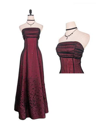 Gothic Burgundy Strapless Strarry A-line Tulle Prom Dress, Evening Dress, PD28231227