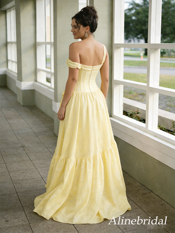 Gorgeous Yellow Bow Off the Shoulder A-line Prom Gown, Evening Dress, AlineBridal Gorgeous Yellow Bow Off the Shoulder A-line Prom Gown, Evening Dress, AlineBridal