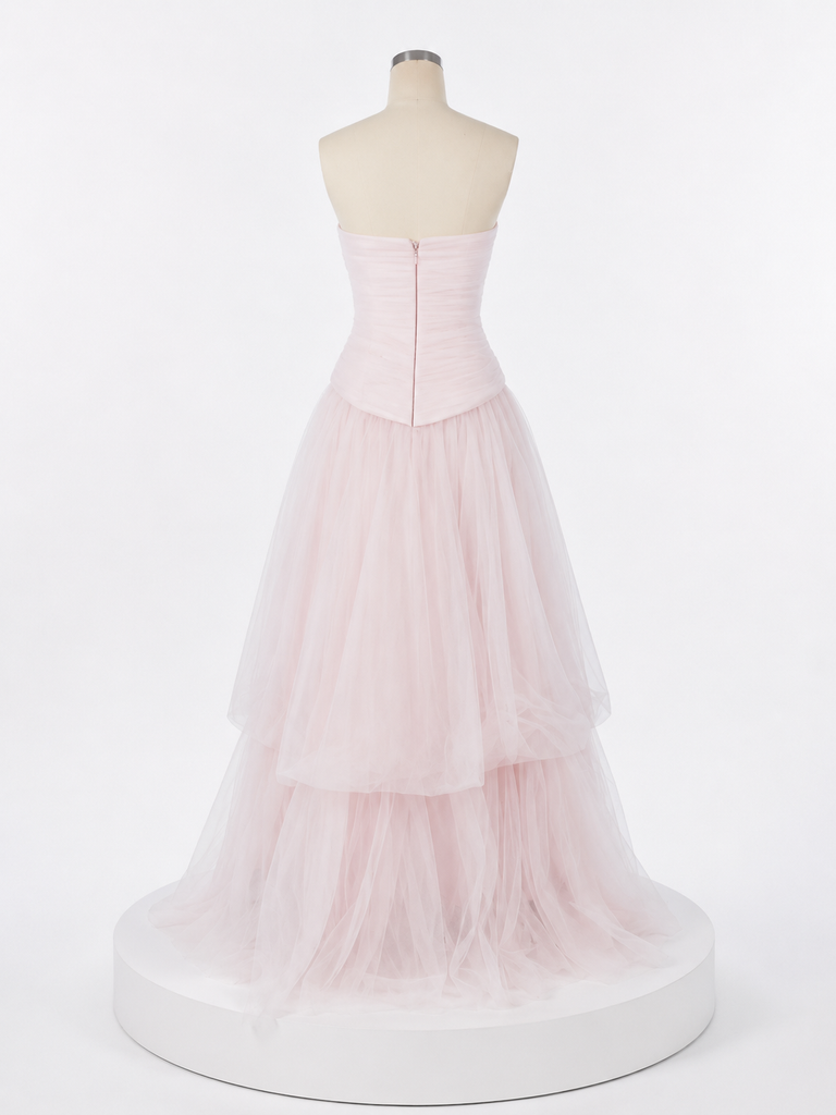 Gorgeous Pink Strapless A-line Tulle Prom Ball Gown, Evening Dress, PD3823007