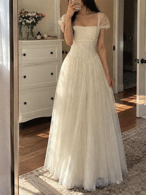 Elegant Cap Sleeves A-line Tulle Wedding Dress, WD32253