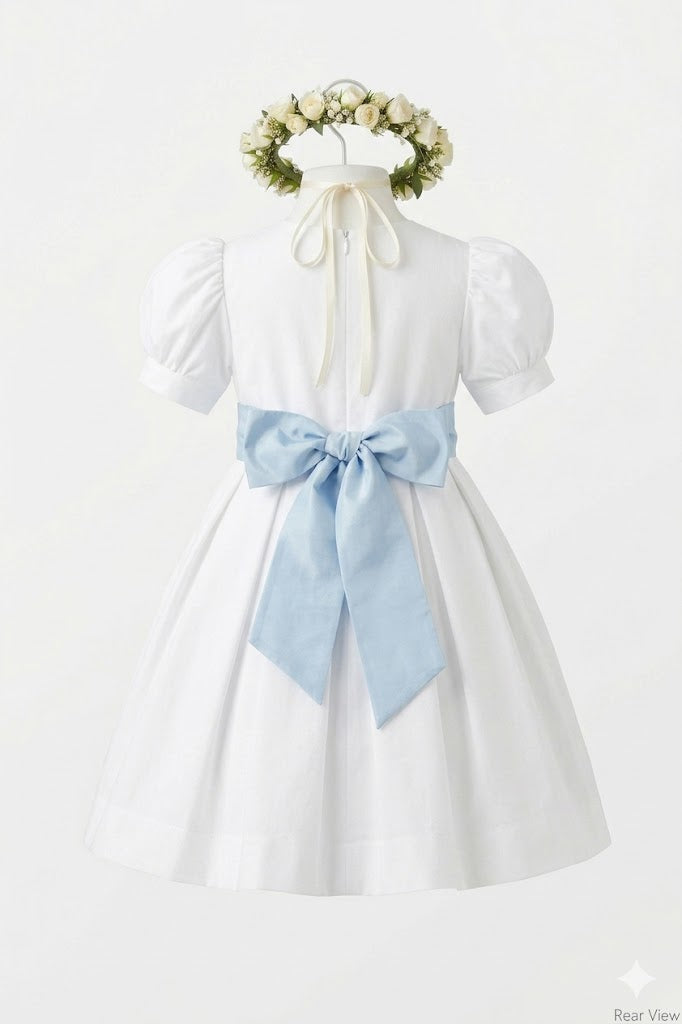 Cute Off White A-line Satin A-line Flower Girl Dress with Bow Sash, FGS194