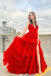 Red Elegant V-neck Sleeveless Side slit A-line Long Prom Dress, PD3631