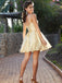 Elegant Champagne Gold Spaghetti Strap A-line Short Homecoming Dress, HD32665