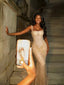 Sparkly Champagne Gold Sequins Square Neck Mermaid Evening Gown, Prom Dress, PD28231213