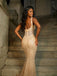 Sparkly Champagne Gold Sequins Square Neck Mermaid Evening Gown, Prom Dress, PD28231213