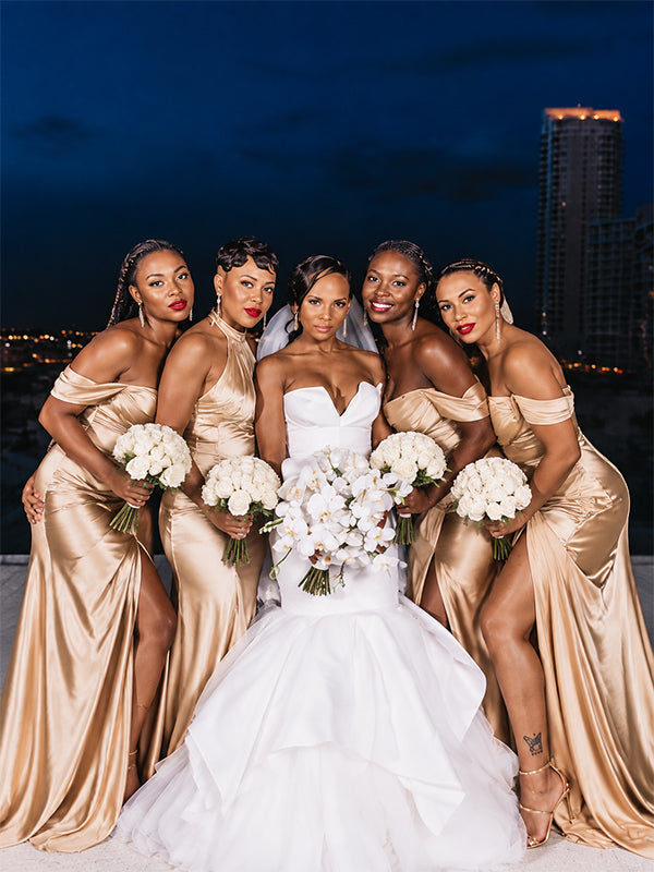 Elegant Champagne Mismatched Side Slit Mermaid Long Bridesmaid Dress, PD3181