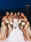 Elegant Champagne Mismatched Side Slit Mermaid Long Bridesmaid Dress, PD3181