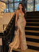 Sparkly Champagne Sequin Side Slit Mermaid Evening Dress, Prom Dress, PD28231283