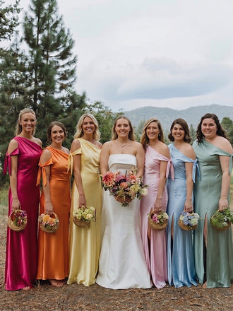 Muti-Color One Shoulder Satin Long Bridesmaid Dress, PD2823078