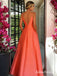 Elegant Coral Orange V-neck A-line Long Prom Dress, Evening Dress, PD381836