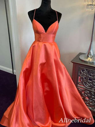 Elegant Fuchsia V-neck Backless A-line Prom Dress, Evening Dress, PD2823054