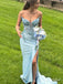 Stunning Blue Lace Appliques Strapless Mermaid Prom Dress with Slit, Evening Dress, PD3823045