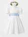 Cute Off White A-line Satin A-line Flower Girl Dress with Bow Sash, FGS194