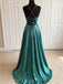 Elegant Emerald Green V-neck Backless A-line Long Prom Dress, Evening Gown, PD38069