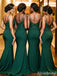 Elegant Emerald Green Lace Applique Mermaid Long Bridesmaid Dress, PD3264