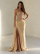 Elegant Champagne Gold Starpless Sequin Mermaid Evening Dress with Slit, Prom Dress, PD28231299