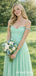 Elegant Green Chiffon Off the Shoulder A-line Long Prom Dress, Evening Dress, PD3823009