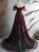 Unique Color-Block Burgundy and Green Formal Gown with Sheer Sleeves, PD381952