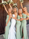 Elegant Green Off Shoulder Pleated Long Bridesmaid Dress with Slit, PD2823080