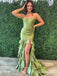 Elegant Green Strapless Ruffles Prom Dress with Slit, Evening Dress, PD2823055