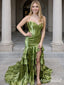 Elegant Green Strapless Ruffles Prom Dress with Slit, Evening Dress, PD2823055