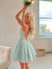 Mint Green Lace Beaded Backless Short A-line Homecoming Dress, HD32688