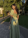 Elegant Green Puff Sleeves A-line Long Evening Dress,PD37643