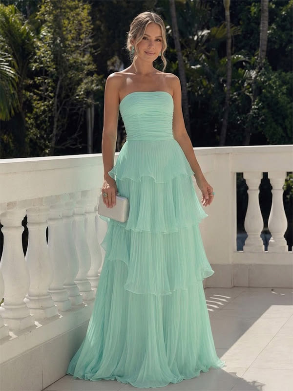 Elegant Mint Green Strapless Chiffon A-line Evening Dress, Prom Dress, PD28231236