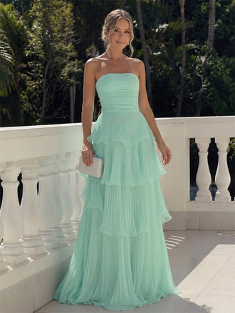 Elegant Mint Green Strapless Chiffon A-line Evening Dress, Prom Dress, PD28231236