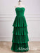 Elegant Green Chiffon Strapless A-line Prom Dress, Ruffles Tiered Evening Dress, PD3823022