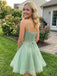 Elegant Green Lace Beaded  Corset A-line Homecoming Dress, HC382306