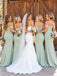 Elegant Green Off Shoulder Pleated Long Bridesmaid Dress with Slit, PD2823080
