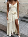 Elegant Ivory Cowl A-line Ruffled Tiered Prom Dress with Side Slit, Evening Dress, PD2823096